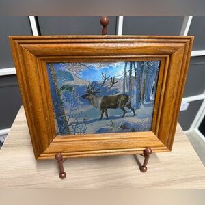 Dufex Vintage Wooden Framed Foil Winter Elk Painting
